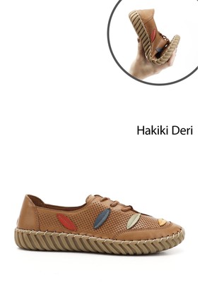 GÖNDERİ Kadın Taba Antik  Dolgu Taban Bağcıklı Hakiki Deri Comfort Ayakkabı