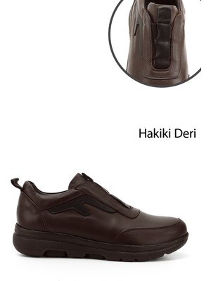 GÖNDERİ Kadın Kahve Antik  Dilden Lastikli Hakiki Deri Comfort Ayakkabı