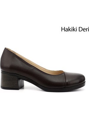 GÖNDERİ Kadın Kahverengi  Kısa Kalın Topuklu Hakiki Deri Ayakkabı