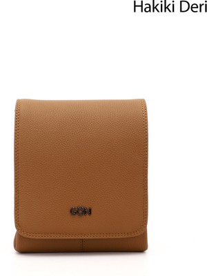 Gönderi(r) Unisex Taba Uzun Askılı Hakiki Deri Evrak Omuz Çantası