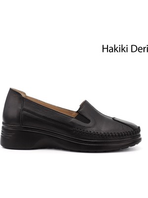 GÖNDERİ Kadın Siyah  Dolgu Taban Hakiki Deri Comfort Ayakkabı