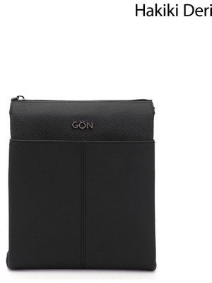 GÖNDERİ Kadın Siyah  Uzun Askılı Hakiki Deri Evrak Omuz Çantası