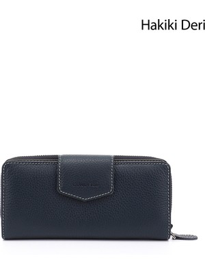 GÖNDERİ Kadın Lacivert  Yatay Hakiki Deri Cüzdan