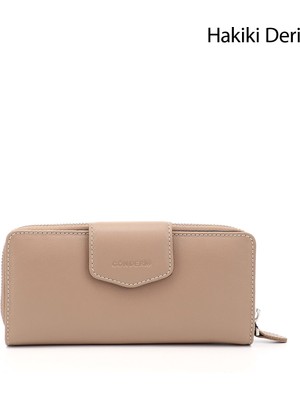 GÖNDERİ Kadın Vizon - Kahverengi  Yatay Hakiki Deri Cüzdan