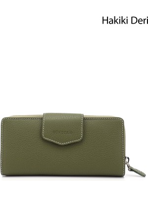 Gönderi(r) Kadın Yeşile Kahve Yatay Hakiki Deri Cüzdan