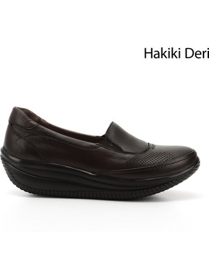 GÖNDERİ Kadın Kahve Antik  Dolgu Taban Hakiki Deri Ayakkabı