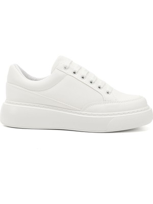 GÖNDERİ Kadın Beyaz  Bağcıklı Dolgu Taban Comfort Sneaker