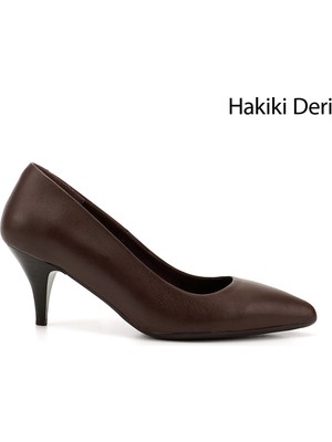 Gönderi(r) Kadın Kahverengi Sivri Burun İnce Topuklu Hakiki Deri Stiletto