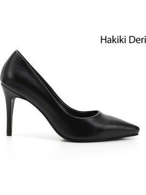 Gönderi(r) Kadın Siyah  Platinum Sivri Burun İnce Topuklu Hakiki Deri Stiletto