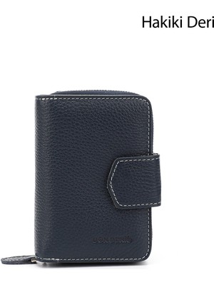 GÖNDERİ Kadın Lacivert  Dikey Hakiki Deri Cüzdan