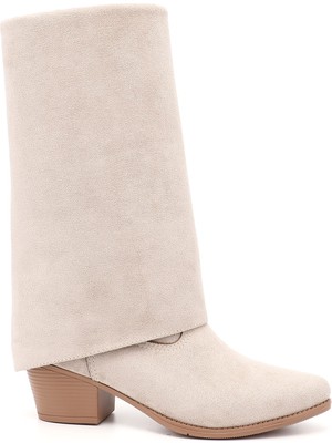 Gönderi(r) Kadın Bej Süet Sivri Burun Kalın Topuklu Kovboy Çizme