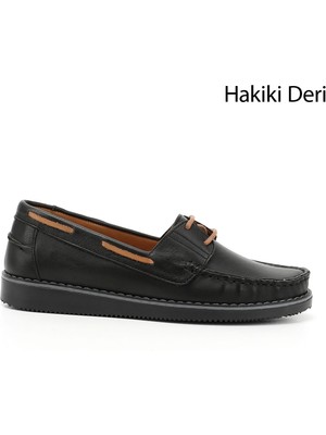 GÖNDERİ Kadın Siyah  Bağcıklı Hakiki Deri Comfort Ayakkabı