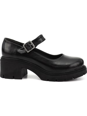 GÖNDERİ Kadın Siyah  Kalın Topuklu Mary Jane Ayakkabı