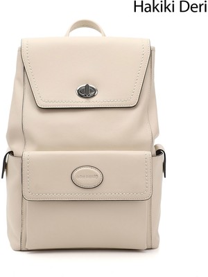 GÖNDERİ Kadın Antik Bej  Hakiki Deri El ve Sırt Çantası