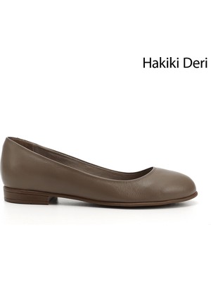 Gönderi® Kadın Vizon Antik Hakiki Deri Babet