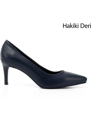Kadın Lacivert Platinum Sivri Burun İnce Topuklu Hakiki Deri Stiletto