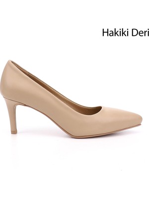 GÖNDERİ Kadın Nude  Platinum Sivri Burun İnce Topuklu Hakiki Deri Stiletto
