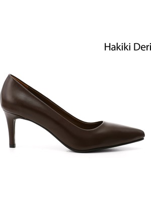 GÖNDERİ Kadın Kahverengi  Platinum Sivri Burun İnce Topuklu Hakiki Deri Stiletto