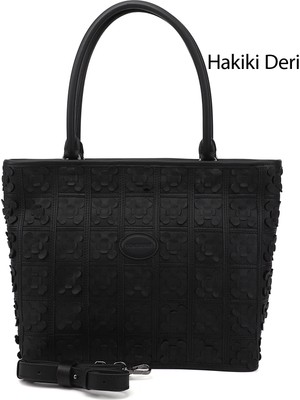 Gönderi® Kadın Siyah Hakiki Deri El ve Omuz Çantası