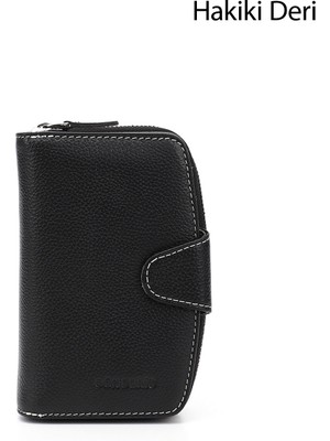 GÖNDERİ Kadın Siyah Deri  Dikey Hakiki Deri Cüzdan