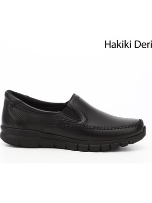 Kadın Siyah Dolgu Taban Hakiki Deri Comfort Ayakkabı