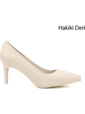 Kadın Bej Platinum Sivri Burun İnce Topuklu Hakiki Deri Stiletto