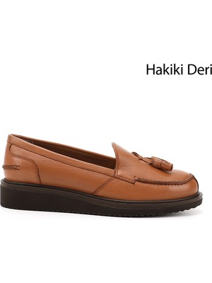 Gönderi® Kadın Taba Antik Dolgu Taban Hakiki Deri Loafer Ayakkabı