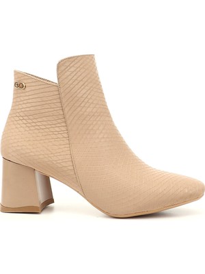 GÖNDERİ Kadın Bej  Fermuarlı Kalın Topuklu Bot