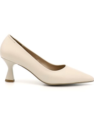 GÖNDERİ Kadın Krem  Sivri Burun Kadeh Ökçe Stiletto