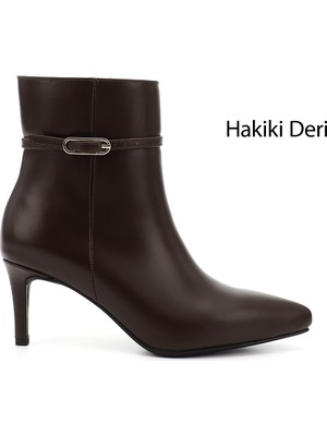 GÖNDERİ Kadın Kahverengi  Platinum Fermuarlı İnce Topuklu Hakiki Deri Bot