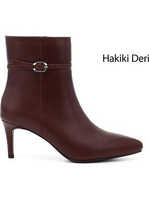 GÖNDERİ Kadın Bordo  Platinum Fermuarlı İnce Topuklu Hakiki Deri Bot