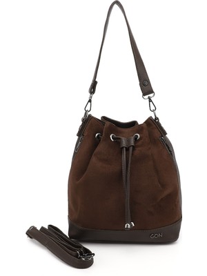 GÖNDERİ Kadın Kahverengi - Süet  Büzgülü Omuz ve Sırt Çantası