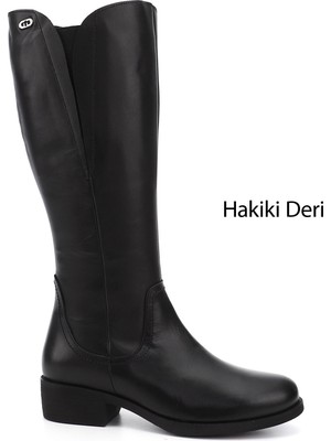 Gönderi(r) Kadın Siyah Fermuarlı Kalın Topuklu Hakiki Deri Çizme