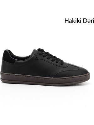 GÖNDERİ Kadın Siyah  Bağcıklı Hakiki Deri Sneaker