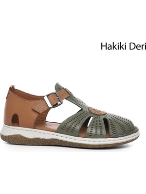 GÖNDERİ Kadın   Dolgu Topuk Hakiki Deri Sandalet