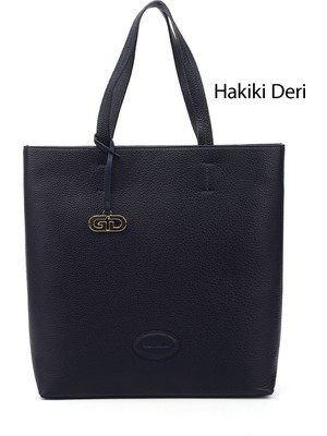 Gönderi® Kadın Lacivert Floter Hakiki Deri El ve Omuz Çantası