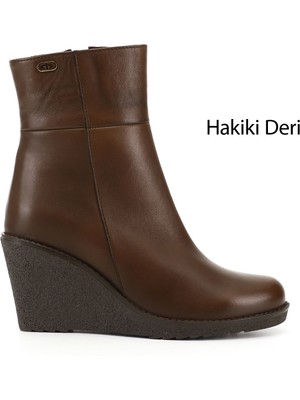 Gönderi® Kadın Kahverengi Fermuarlı Dolgu Topuklu Hakiki Deri Bot