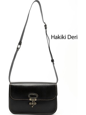 Gönderi(r) Kadın Siyah  Vaketa Hakiki Deri Omuz ve Postacı Çantası