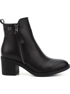 GÖNDERİ Kadın Siyah  Çift Fermuarlı Kalın Topuklu Bot