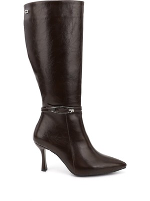 GÖNDERİ Kadın Kahverengi  Fermuarlı Sivri Burunlu İnce Topuklu Çizme