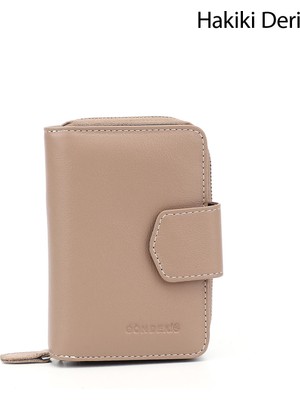GÖNDERİ Kadın Vizon - Kahverengi  Dikey Hakiki Deri Cüzdan