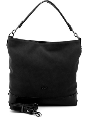 Gönderi® Kadın Siyah Süete Siyah Uzun Askılı El ve Omuz Çantası