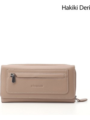 GÖNDERİ Kadın Vizon - Kahverengi  Yatay Hakiki Deri Cüzdan