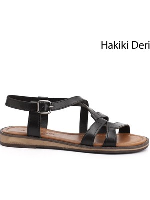Gönderi(r) Kadın Siyah Hakiki Deri Sandalet