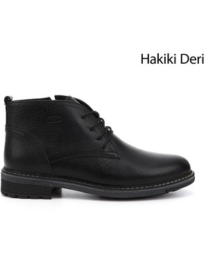 GÖNDERİ Erkek Siyah  Bağcıklı Kauçuk Taban Hakiki Deri klasik Bot