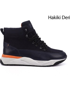 GÖNDERİ Erkek Lacivert  Bağcıklı Spor Hakiki Deri Ourdoor Bot