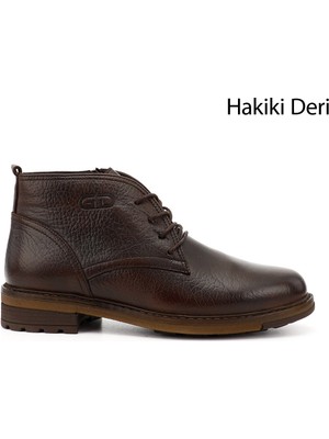 GÖNDERİ Erkek Kahve Antik  Bağcıklı Kauçuk Taban Hakiki Deri klasik Bot