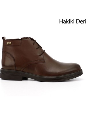 GÖNDERİ Erkek Kahverengi  Fermuarlı Hakiki Deri Klasik Bot