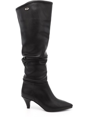 GÖNDERİ Kadın Siyah  Sivri Burun Körüklü İnce Topuklu Çizme