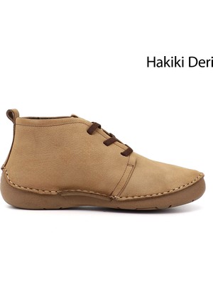GÖNDERİ Kadın Hardal Sarısı  Bağcıklı Hakiki Deri Comfort Bot